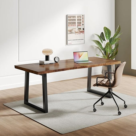 Solid Wood Desk 55 inches Wide Home Office Desk,Metal Modern Industrial Writing Table