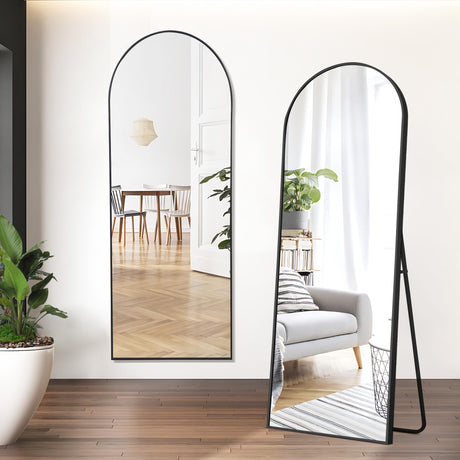 Arched Full Length Mirror, 64”x21” Large Full Body Floor Length Mirror, Black Standing Mirror Full Length, Big Floor Mirror Living Room, Wall Mirror Hanging Standing Leaning Body Mirror Bedroom