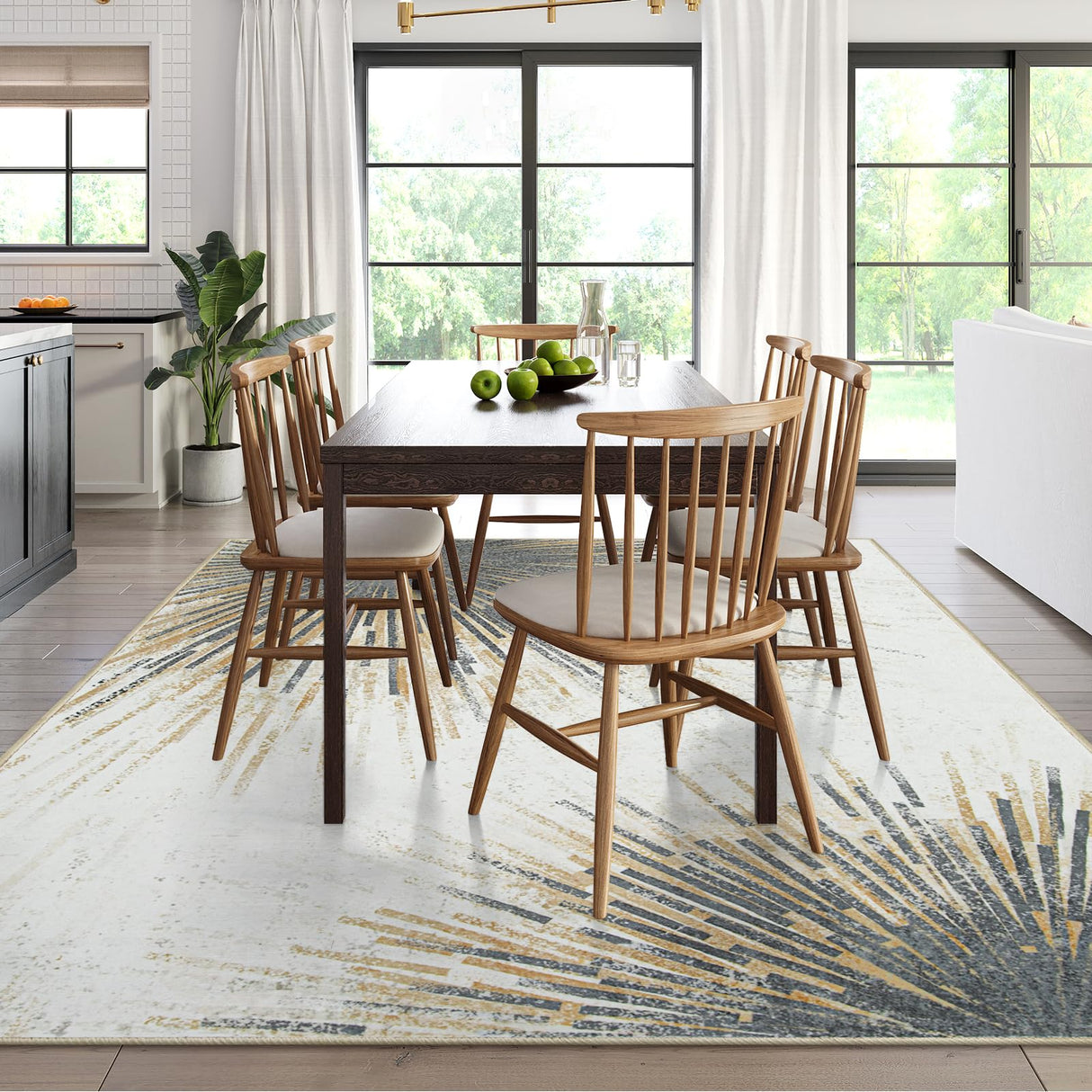 Lahome Modern Washable Area Rugs 8x10 - Ultra-Thin Non-Slip Soft Living Room Rug Bedroom Rugs Throw Large Rug for Dining Room Table, Abstract Print Floor Carpet Rug for Office (Gold/Gray, 8'x10')