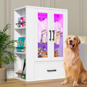 Wooden Dog Closet with LED Lights - Pet Wardrobe Storage Cabinet
