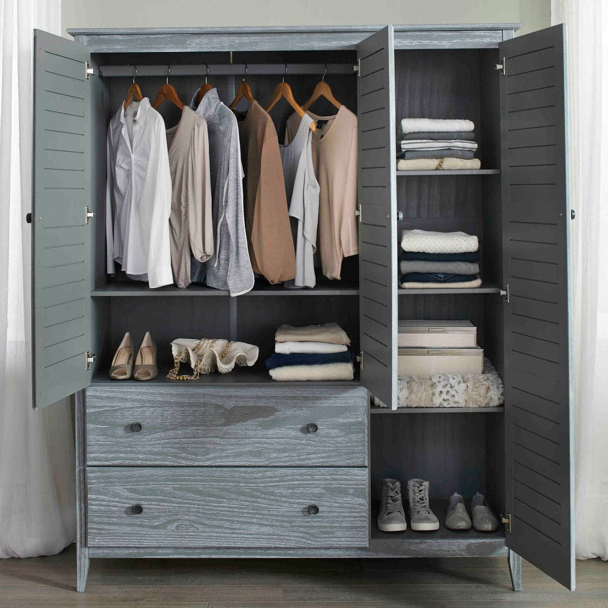 Greenport 3-Door Wardrobe, Brushed Grey