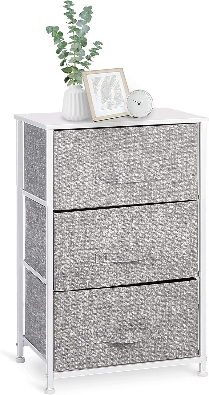 3-Drawer Fabric Dresser Storage Tower, Light Grey | Closet Organizer Unit | Bedroom