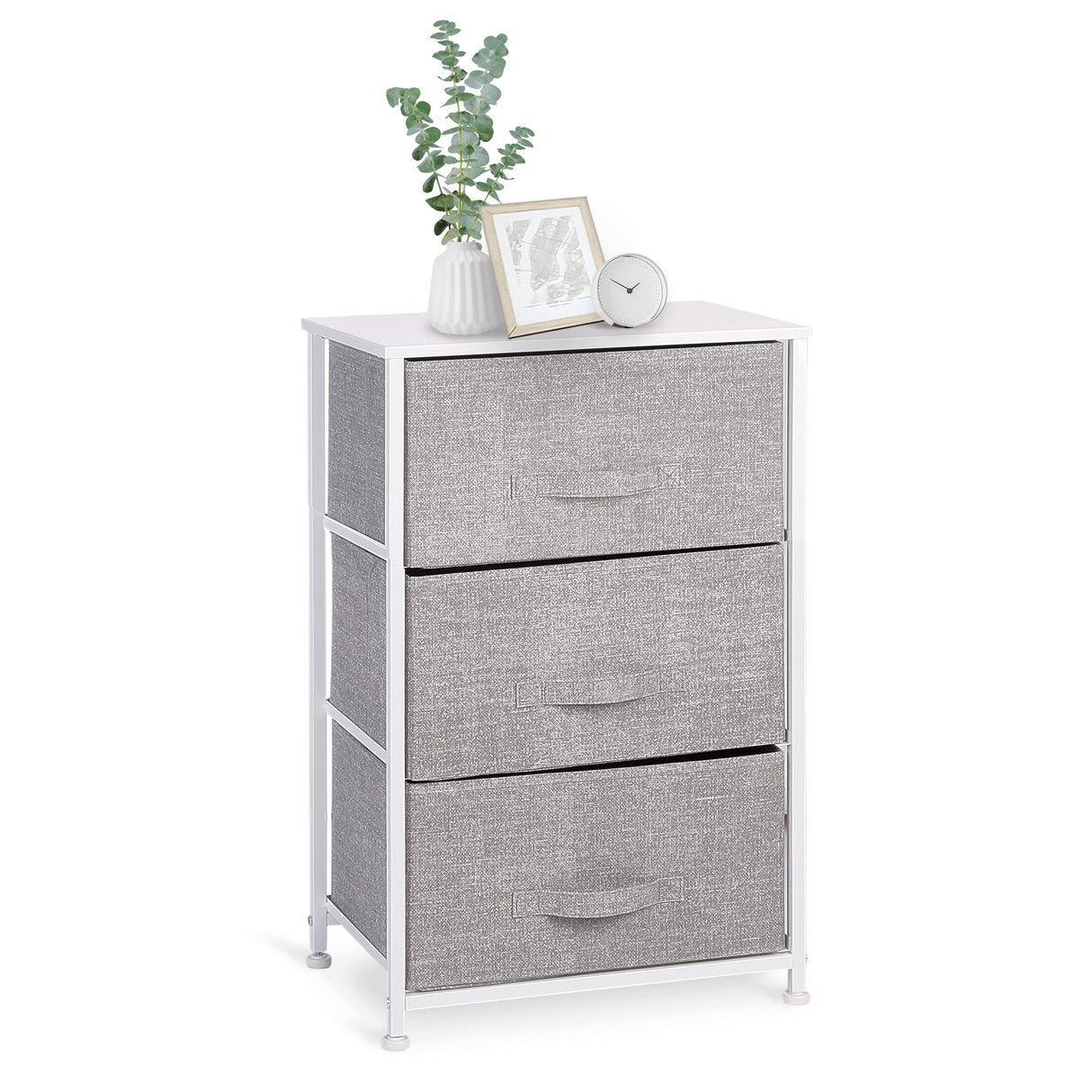 3-Drawer Fabric Dresser Storage Tower, Light Grey | Closet Organizer Unit | Bedroom