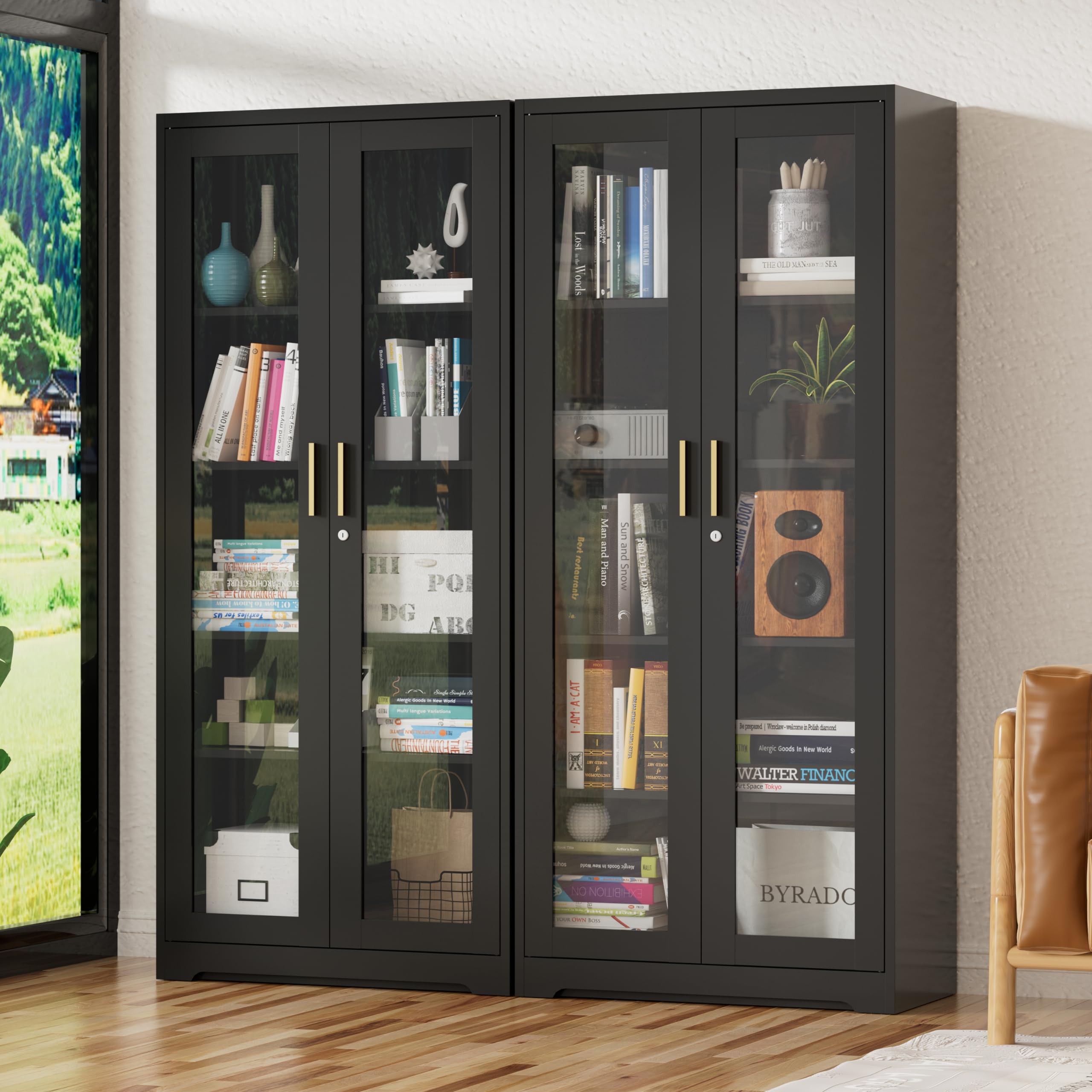 Storage Cabinet with Doors and Shelves, Display Cabinet with Glass Doors, Pantry Cabinet