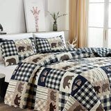 2 Piece Reversible Quilt Set with Sham | Twin Cabin Comforter Set | Rustic Bear