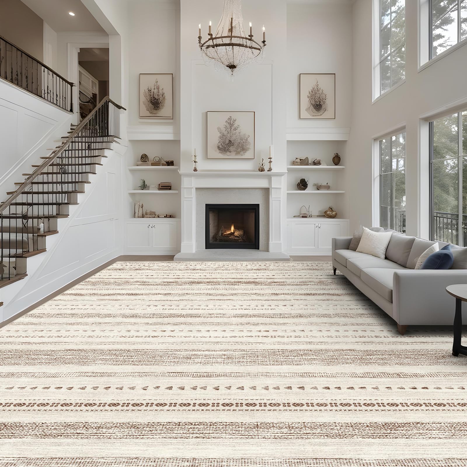10x14 Large Area Rug: Soft Ultra Thin Machine Washable Farmhouse Area Rugs for
