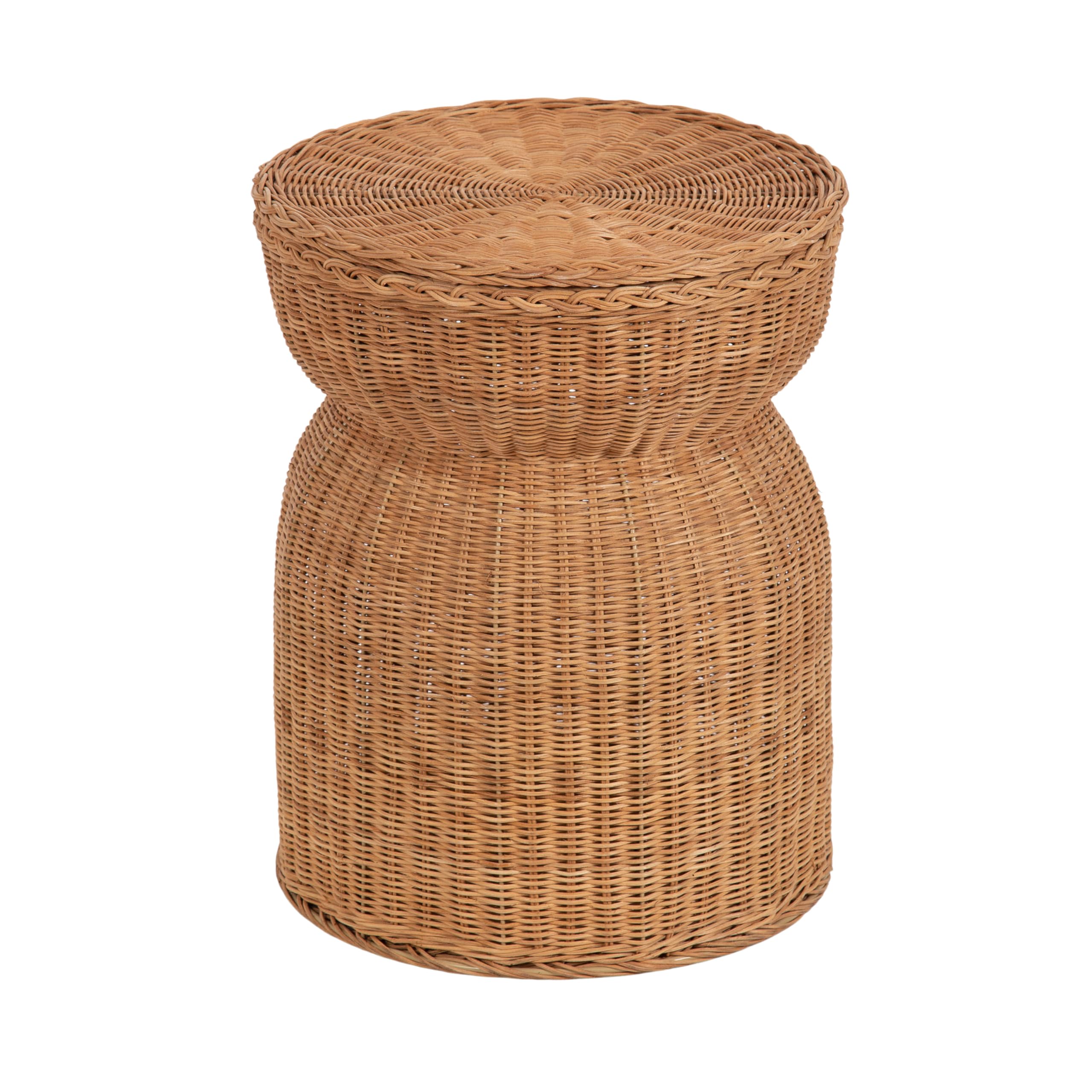Thatch Modern Woven Rattan Round Storage Side Table, 17 x 17 x 21, Natural Rattan