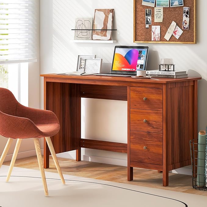 48" Executive Desk Computer Desk with 3 Drawers, Modern Home Office Desk Study Writing Table Computer Workstation (White)
