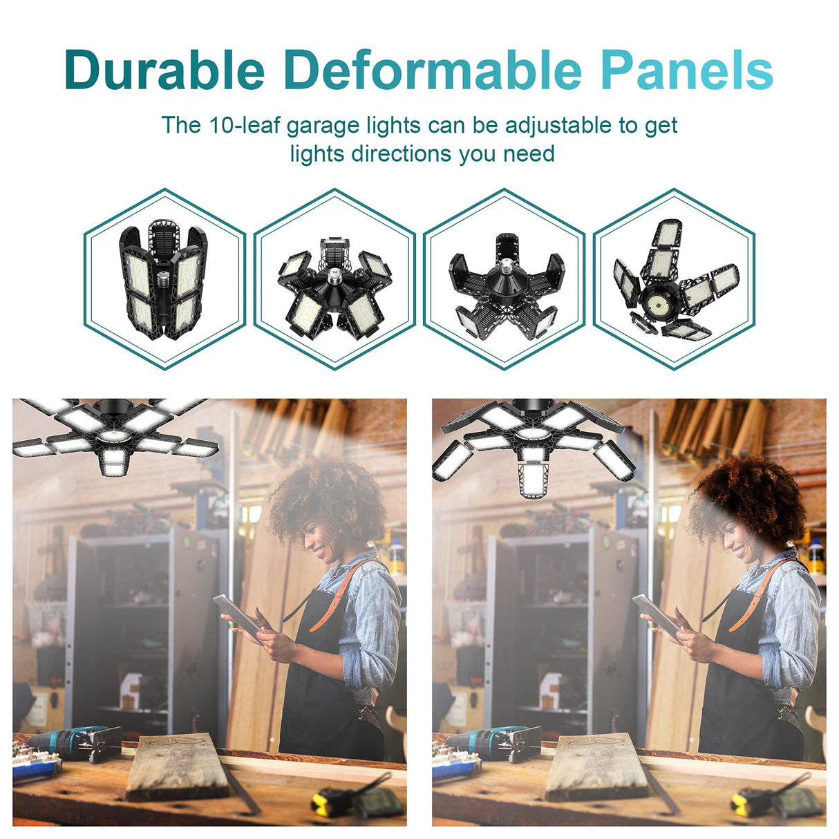 4-Pack LED Garage Light 180W - Deformable Shop Ceiling Lights