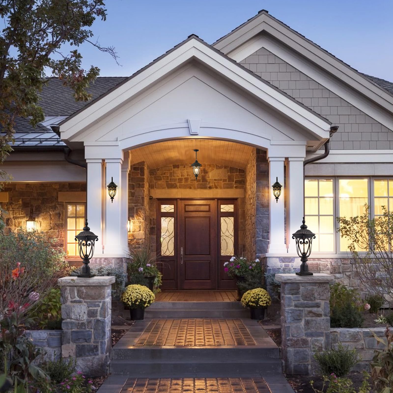 Outdoor Wall Light with Dusk to Dawn Sensor, 18 Inch Exterior Wall Lantern Fixture for House