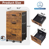 3 Drawer Rolling File Cabinet with Lock, Wood Filing Cabinet fits Letter