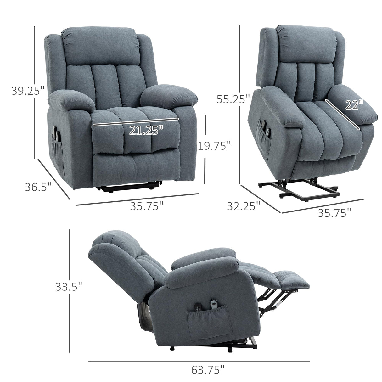 Power Lift Chair for Elderly Big and Tall with Massage, Linen Fabric Upholstered Recliner