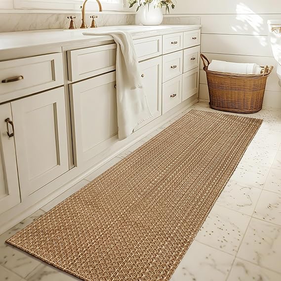 Washable Area Rug 5x7 - Non Slip Rubber Backed Faux Jute Rug