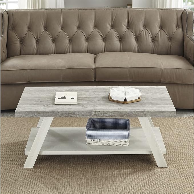 Athens Contemporary Wood Shelf Coffee Table, White