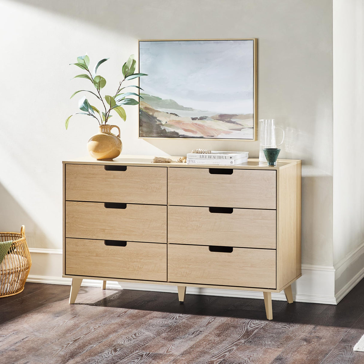 Modern 6-Drawer Dresser Bedroom Storage Organizer, 52 Inch, Riviera