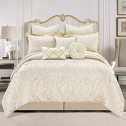 9-Piece Damask Comforter Set - Jacquard Medallion Floral Bedding Queen