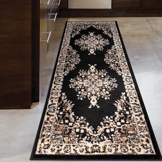 Oriental 5x7 Traditional Medallion Indoor Area Rug Siesta (Black Beige, 5'3" x 7')