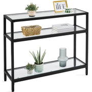 39.5" Console Table with 3 Storage Shelves,Tempered Glass Sofa Table