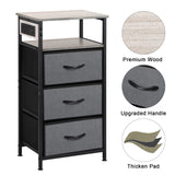 End Table with 3 Drawers and 2-Tier Shelf, Fabric Small Dresser Organizer Vertical