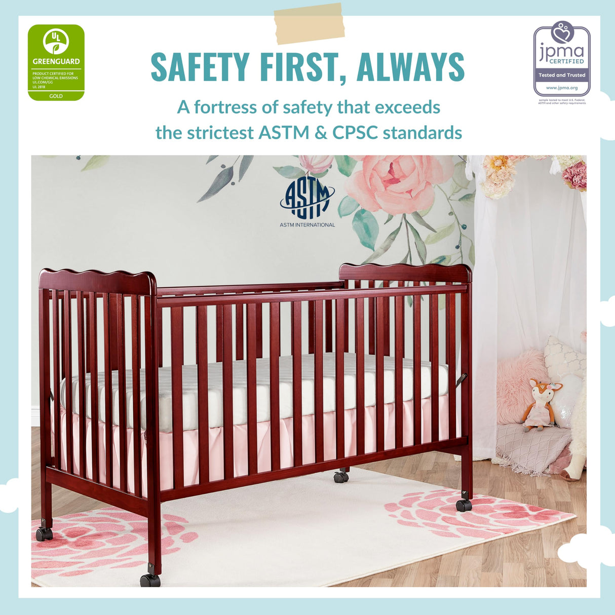 Carson Classic 3-In-1 Convertible Crib In Cherry, Made Of Sustainable Pinewood,