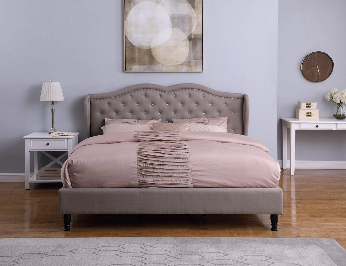 Premiere Curved Classics Cloth Light Grey Silver Linen 51" Tall Headboard Platform Bed