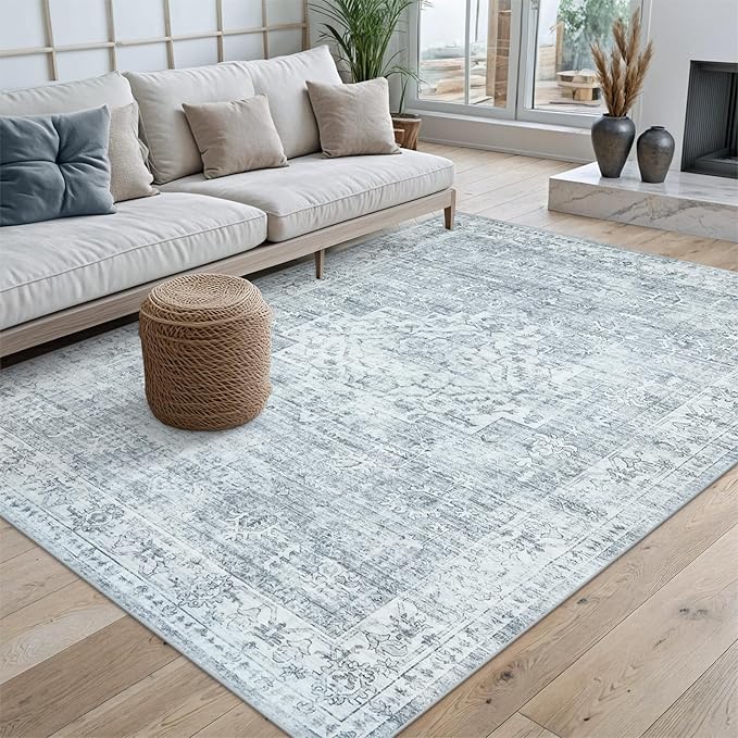 Machine Washable Rug 5x7 Sage Green Rugs for Living Room, Non Slip Vinatge Rug Boho