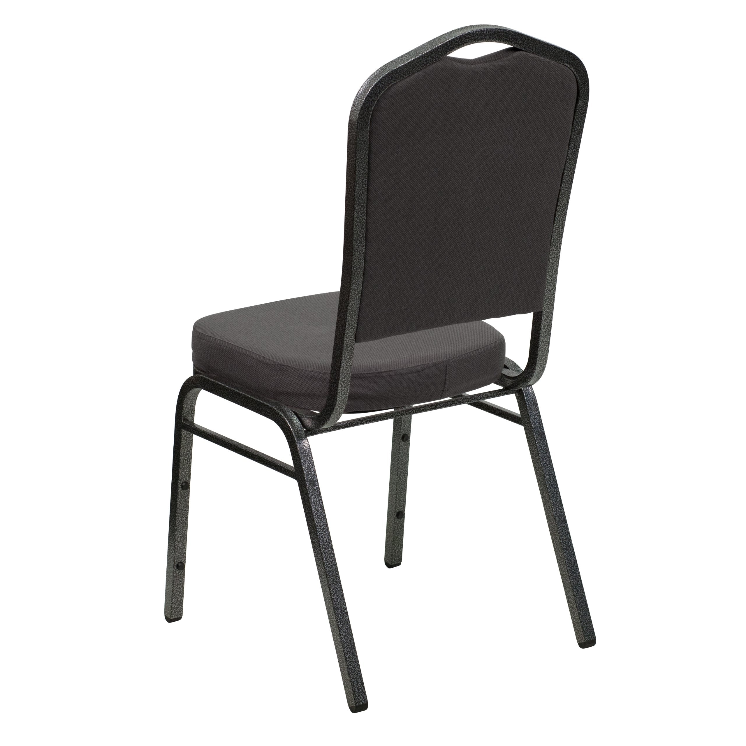 Crown Back Stacking Banquet Chair, Gray Fabric/Silver Vein Frame