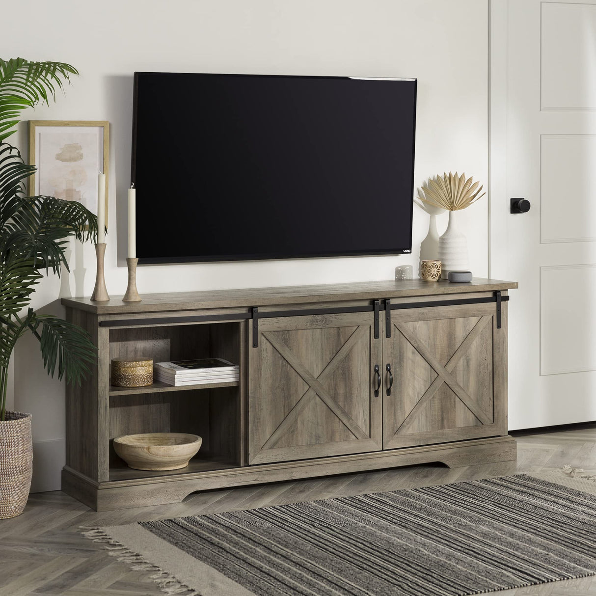 Corbin Modern Farmhouse Sliding X Barn Door TV Stand for TVs up to 80 Inches, 70 Inch