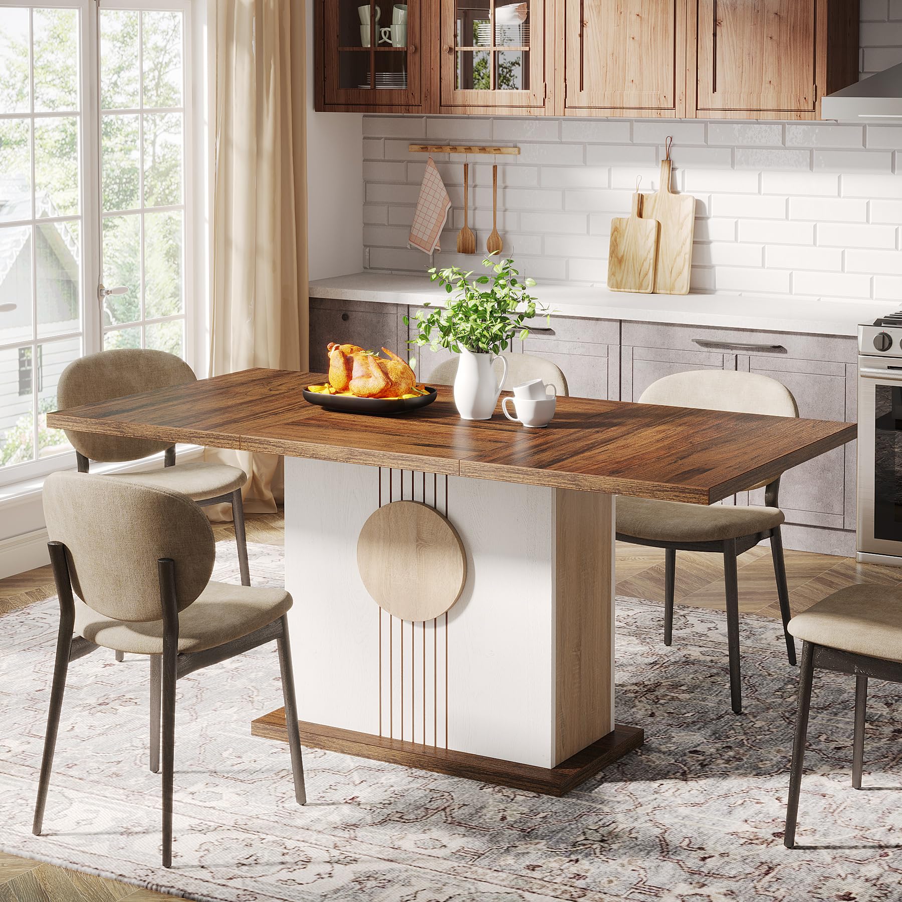 55" Rectangular Farmhouse Dining Table for 4-6 People