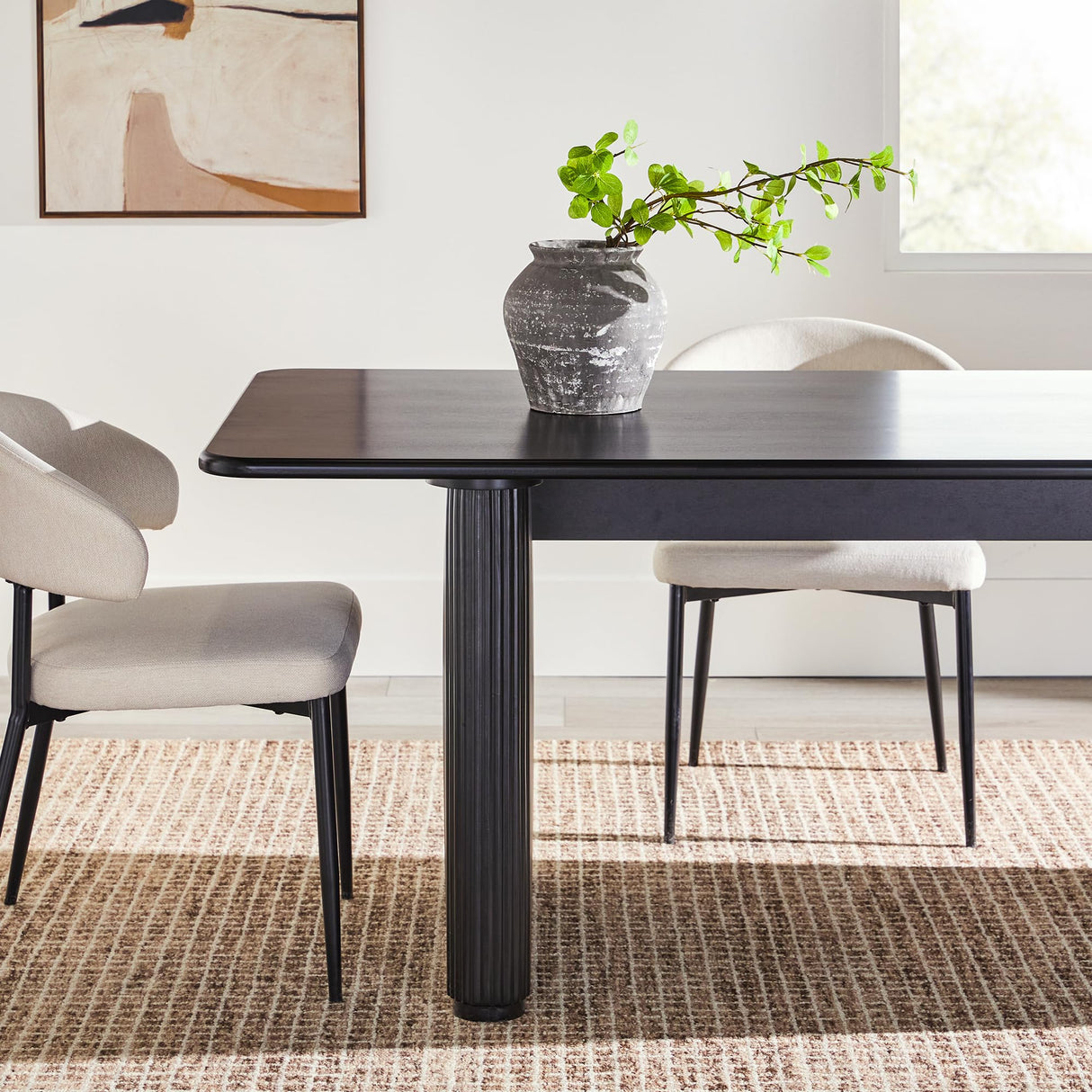 Modern Vertical Reeded Plinth-Base Dining Table, 68 Inch, Black