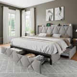 King Bed Frame with 4 Storage Drawers, Upholstered Button Tufted Storage Headboard