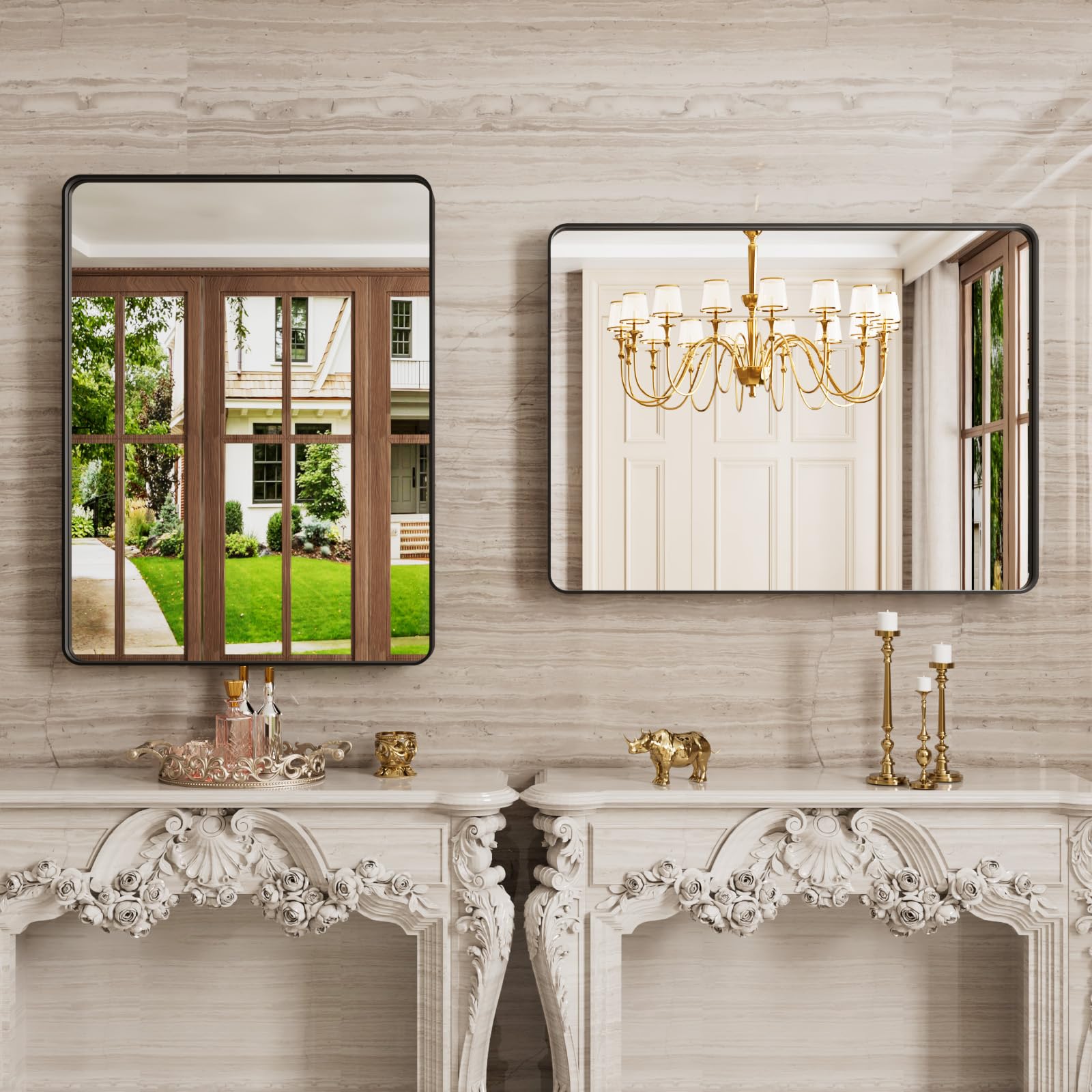 Inch Rounded Rectangle Matte Framed Wall Mounted Mirror