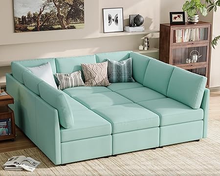 Sectional Sleeper Sofa, Modular Couch with Memory Foam, Storage Under