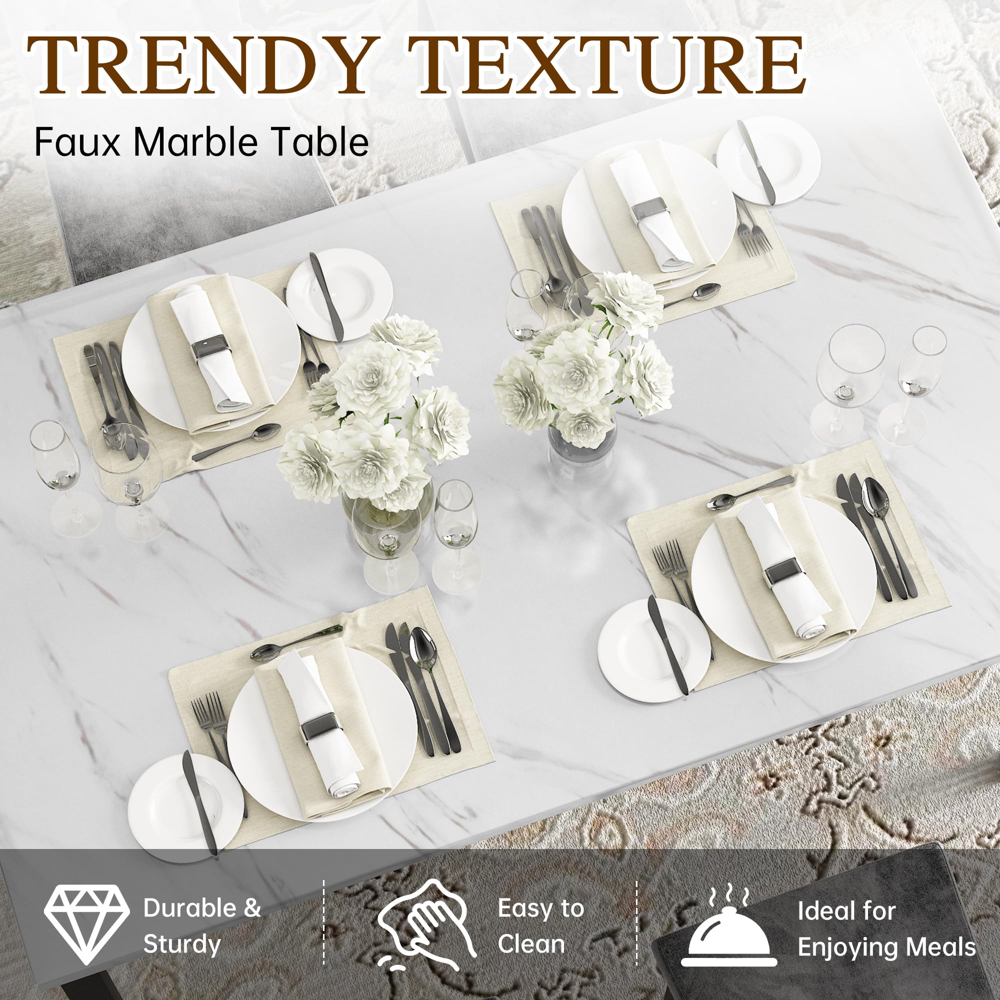 Faux Marble Dining Table Set with 4 Tufted Chairs