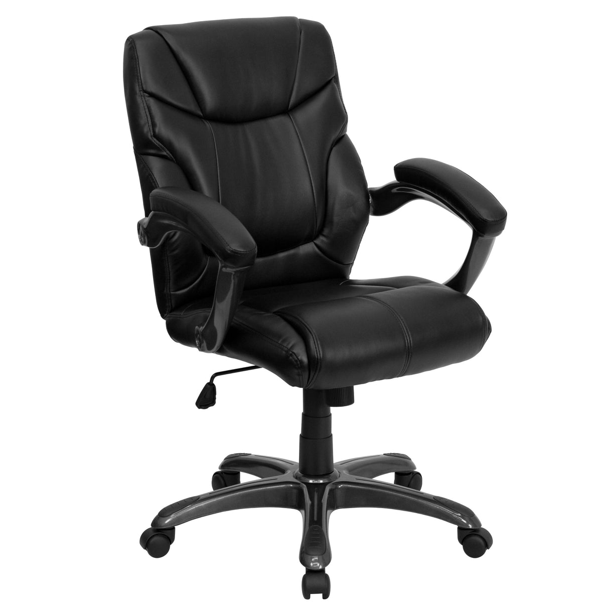 Megan Mid-Back Black LeatherSoft Overstuffed Swivel Task Ergonomic Office Chair