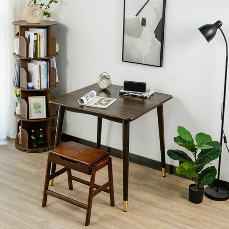 Dining Table 31.5“, Square Small Solid Wood Kitchen Table with Copper Decor for 2, Mid Century