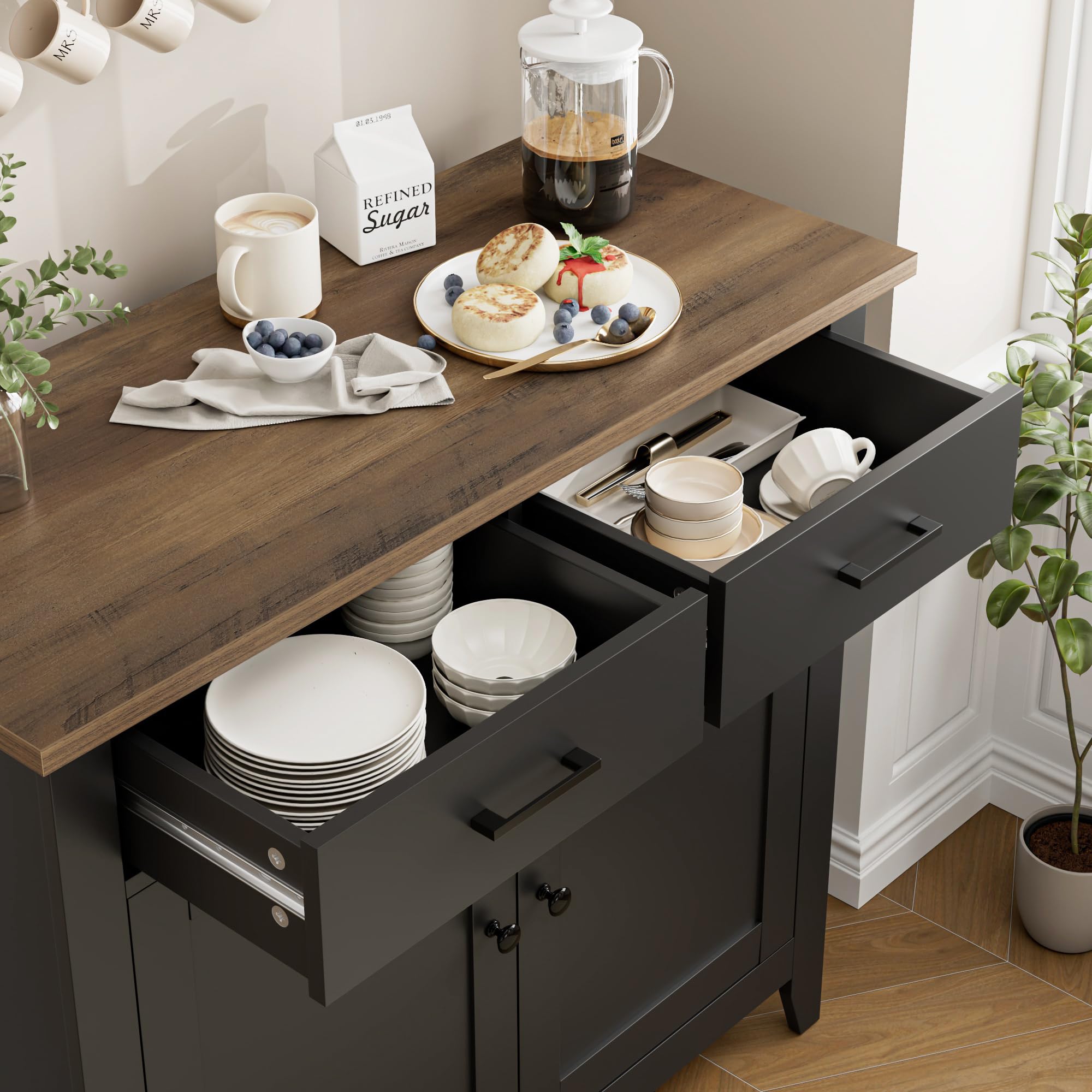 Kitchen Storage Cabinet, Modern Farmhouse Buffet Cabinet with Storage, Coffee Bar