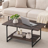 2-Tier Farmhouse 41'' Large Wood Coffee Table with Shelf -Modern Rustic Metal Rectangle