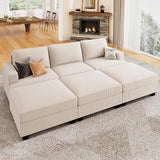 Modular Sectional Couch with Storage Ottoman, Corduroy Sleeper Sectional Sofa with Chaise, Sectional Couches for Living Room, Beige