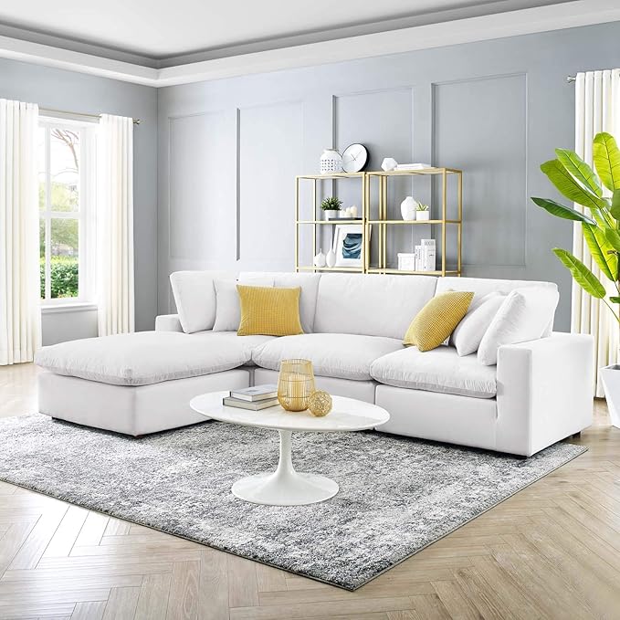 Down-Filled Overstuffed Performance Velvet 4-Piece Sectional Sofa