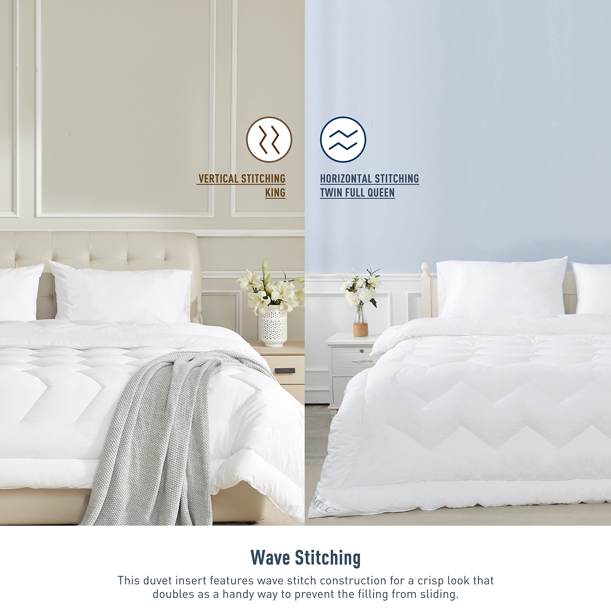 HOMTEC Duvet Insert Cotton Comforter Queen Size White Down Alternative Duvet Insert 100% Cotton Quilted Fluffy Comforter Lightweight All Season 4 Corner Tabs Durable Breathable Noiseless