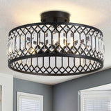 16" Black Crystal Ceiling Light - 3-Light Semi Flush Mount Chandelier