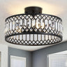 16" Black Crystal Ceiling Light - 3-Light Semi Flush Mount Chandelier
