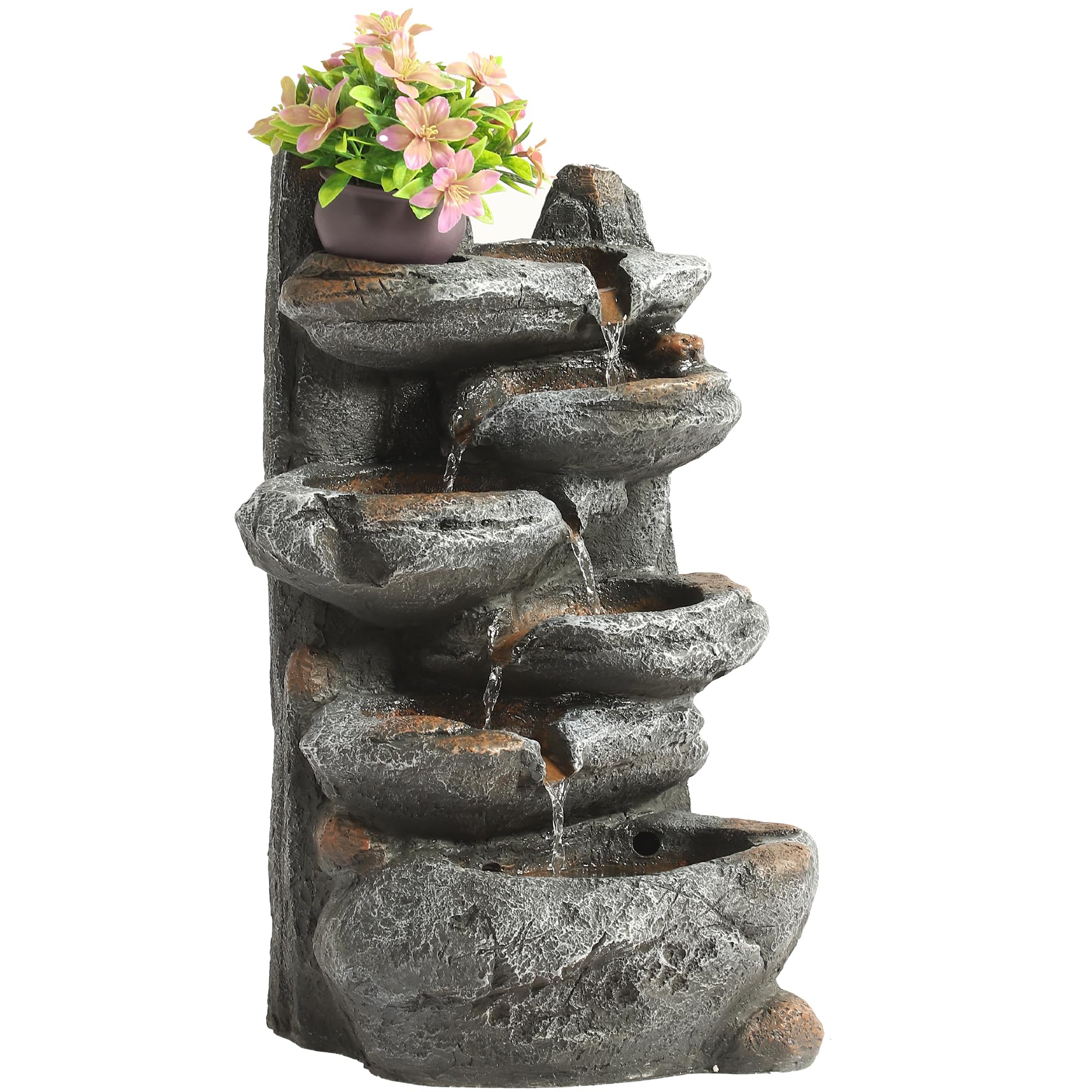 6-Tier Cascading Rock Water Fountain Outdoor Garden Waterfall with Lights
