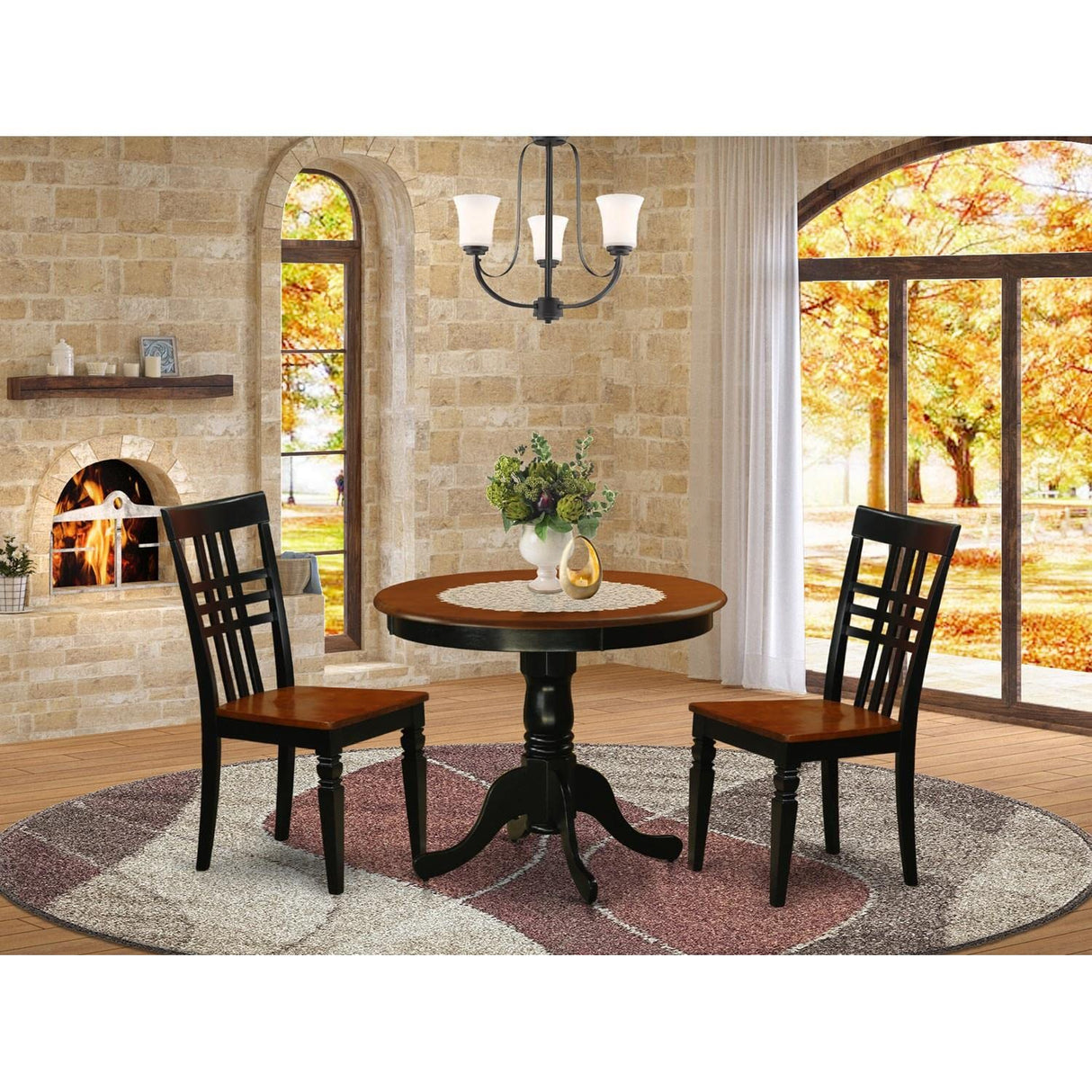 ANLG3-BCH-W 3 Piece Room Set Contains a Round Kitchen Table with Pedestal and 2 Dining Chairs,