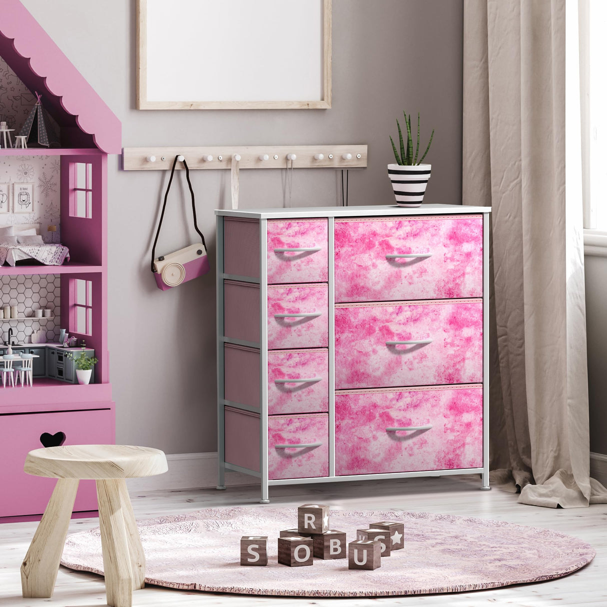 Kids Dresser with 7 Drawers - Storage Chest Organizer Unit with Steel Frame, Wood Top