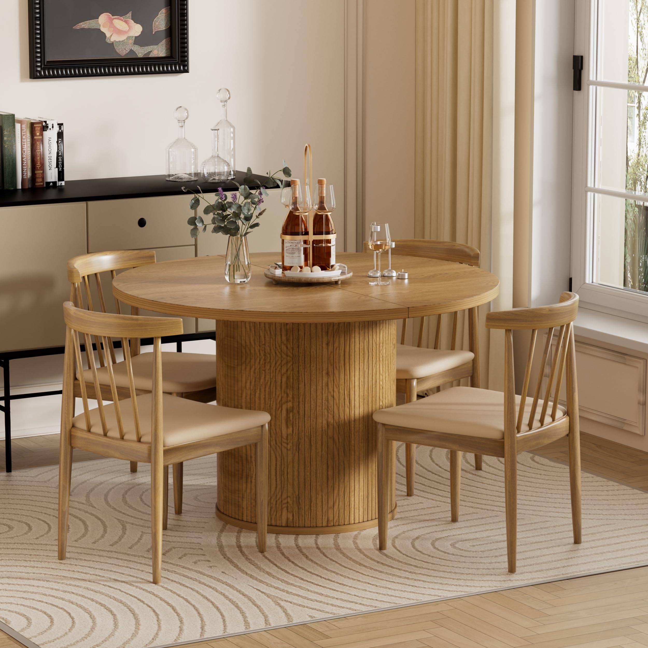 43-59 Inch Extendable Round Dining Table for 4