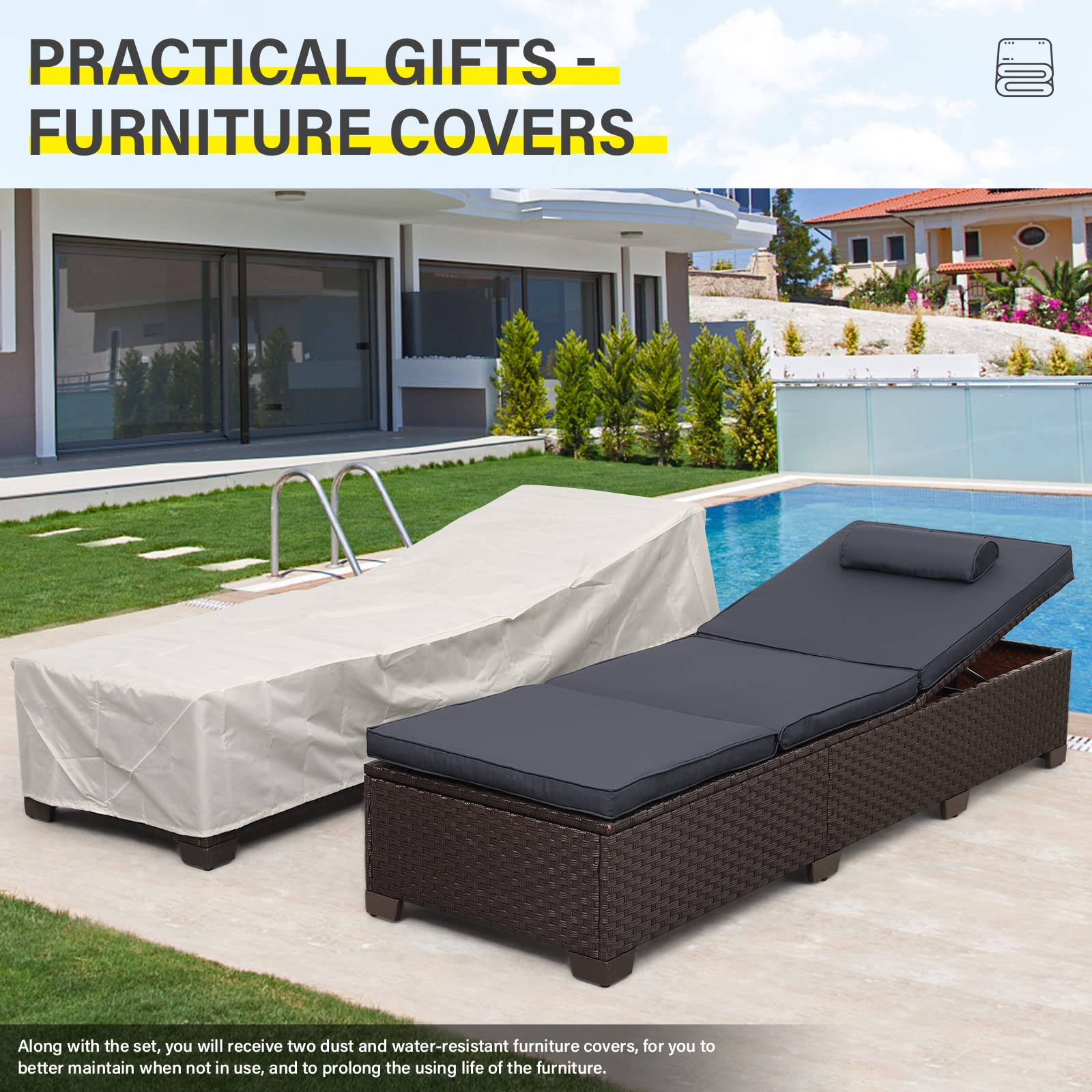 Outdoor PE Wicker Chaise Lounge Set, Patio Lounge Chairs