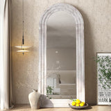 Arched Full Length Mirror with Solid Wood Frame, 65x22 Farmhouse Wall Mirror Full Length with Stand, Vertical Hanging, Leaning Standing for Bedroom, Living Room, Rustic White