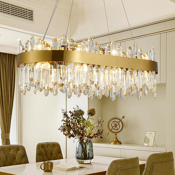 Modern Crystal Chandelier, Luxury LED Gold Chandelier Plated Crystal Hanging